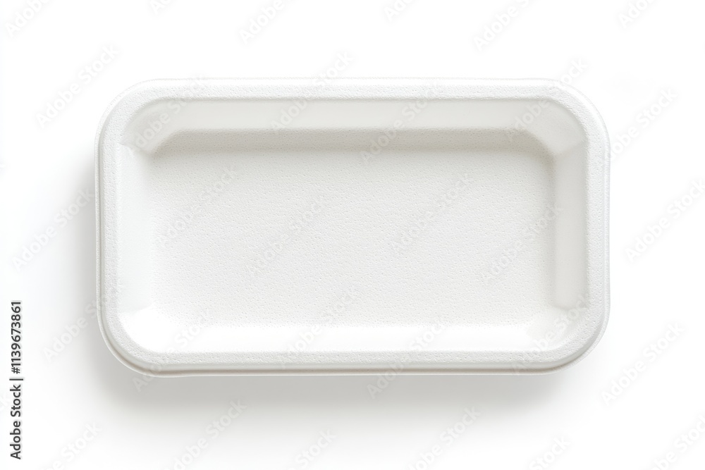 Sleek White Food Tray Crafted from Polystyrene Foam on Isolated Background with Defined Clipping Path Sleek White Food Tray Crafted from Polystyrene Foam on Isolated Background with Defined Clipping Path