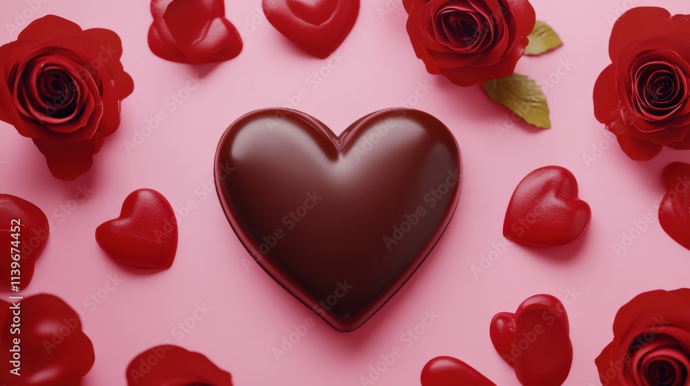Chocolate heart surrounded by roses Chocolate heart surrounded by roses