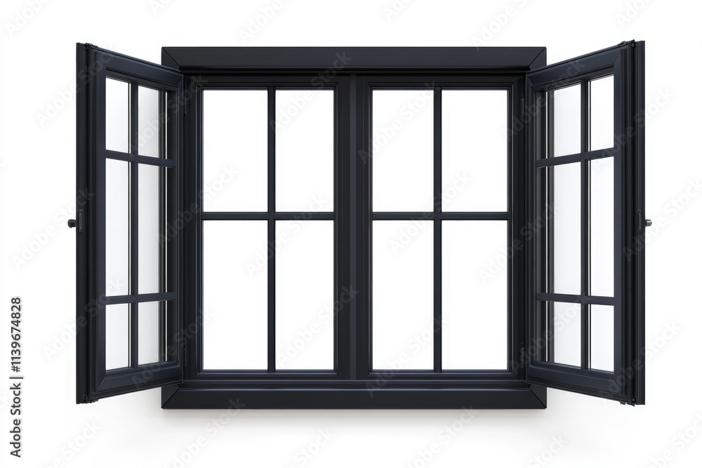 Sleek Black Window Frame Isolated Against a Crisp White Background Sleek Black Window Frame Isolated Against a Crisp White Background