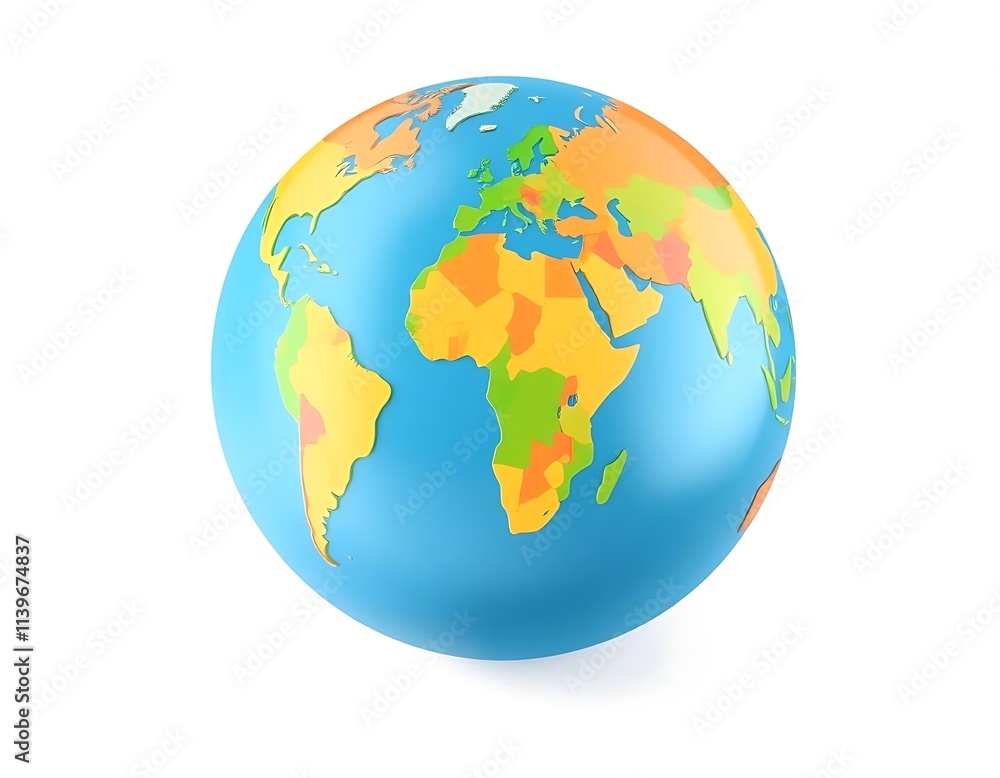 Fototapeta premium Colorful 3D World Globe, Ideal for Educational Resources, Generative AI