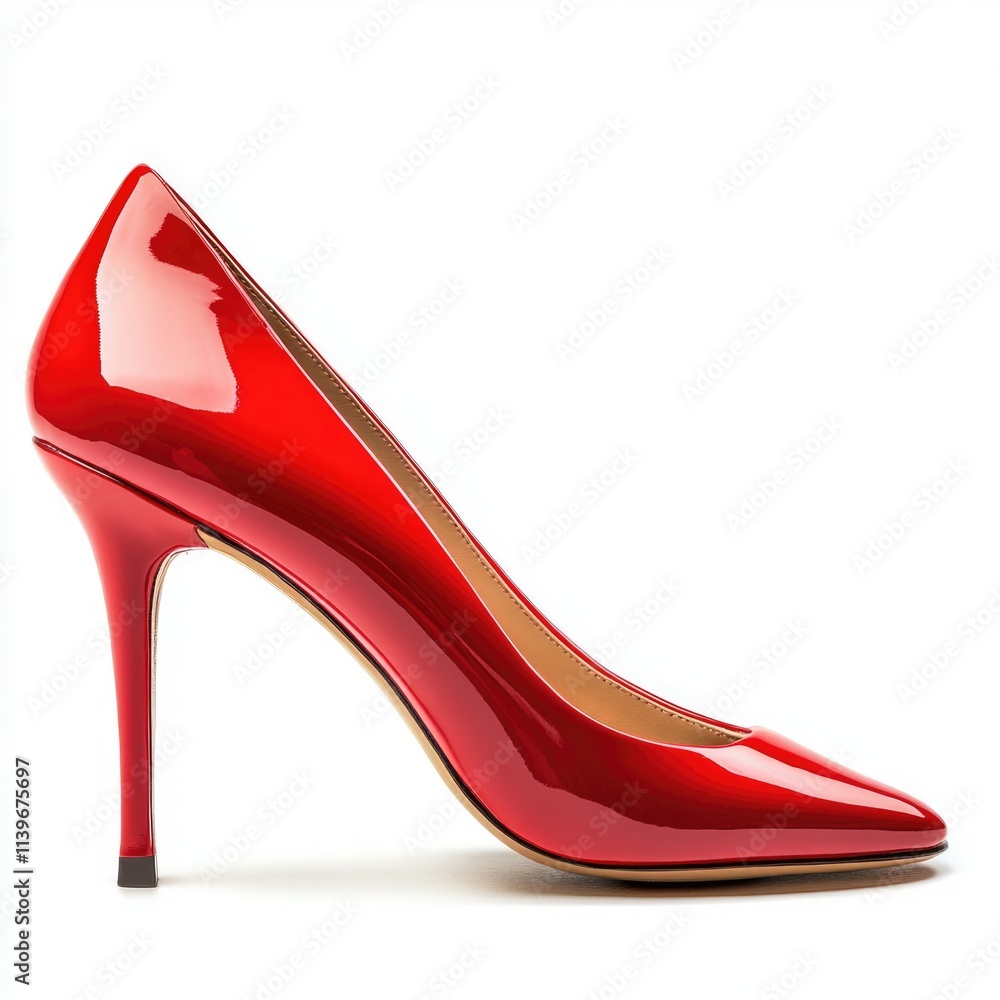 Striking Red High Heel Footwear. Elegant Leather Shoe Showcasing Fashionable Isolation Striking Red High Heel Footwear. Elegant Leather Shoe Showcasing Fashionable Isolation