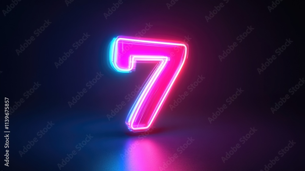Three-Dimensional Glowing Number Seven in Neon Pink and Blue Light Against a Dark Background Three-Dimensional Glowing Number Seven in Neon Pink and Blue Light Against a Dark Background