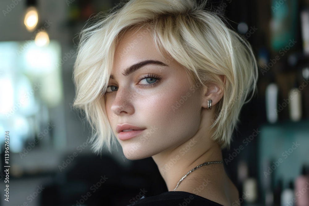 Professional Hairdresser Styling a Beautiful Client's Blonde Hair in a Modern Studio Professional Hairdresser Styling a Beautiful Client's Blonde Hair in a Modern Studio
