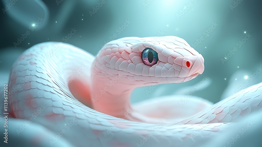 Fototapeta premium Surreal handmade pastel paper snake featuring gentle swirls on a soft neutral background