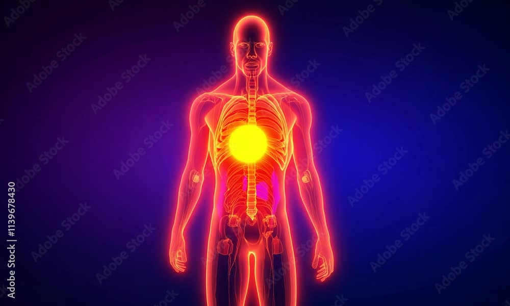 Red outline of a human figure on a black background. Red outline of a human figure on a black background.