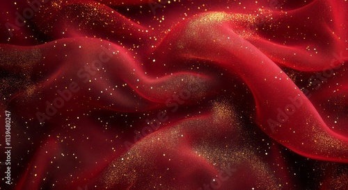 Red fabric with gold glitte...