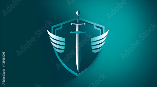 A clean, modern shield with a sword running through its center, symbolizing protection and courage. photo