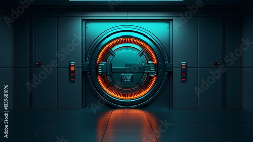 Unlocking the Future: A Glowing Vault Door Revealing Secrets Beyond with Futuristic Aesthetics. Economic Windfall, Profit, Economy Concept