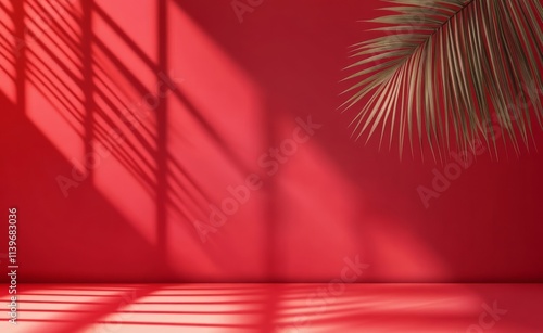 Red background with palm le...