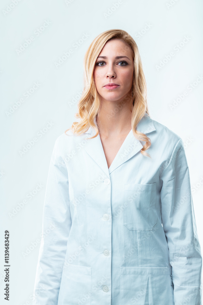 Blonde scientist dubious of employer ethics Blonde scientist dubious of employer ethics
