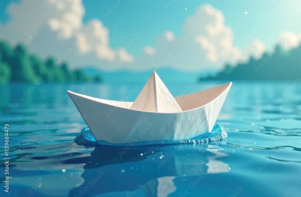A paper boat and a route to the goal. The symbol of fast movement to the intended goal A paper boat and a route to the goal. The symbol of fast movement to the intended goal