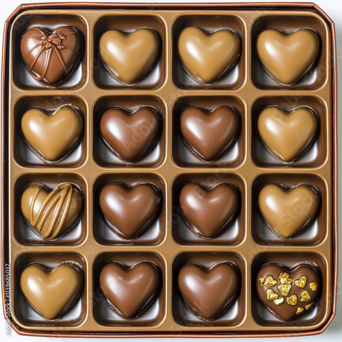 Delight in this chocolate box filled with heart shaped candies, perfect for expressing love and affection. Each glossy piece is sweet treat for any occasion