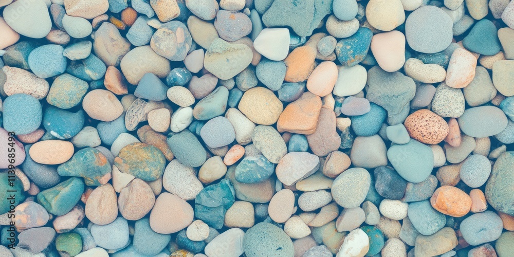 Sandy beach texture featuring a variety of smooth pebbles and natural colors underfoot during a sunny day Sandy beach texture featuring a variety of smooth pebbles and natural colors underfoot during a sunny day