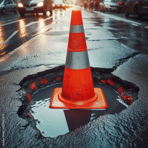 Traffic cones on street, construction safety photo