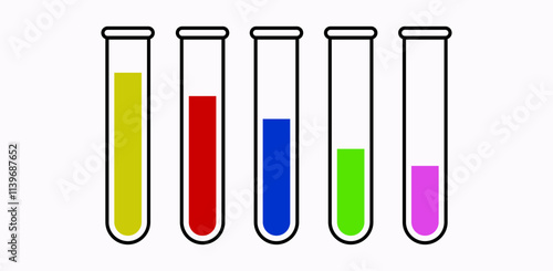 Tube for a chemical flask with a colored solution. Vector illustration isolated on white background. 