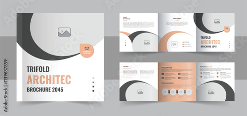 Unique architecture square trifold brochure template design layout or Modern construction trifold brochure