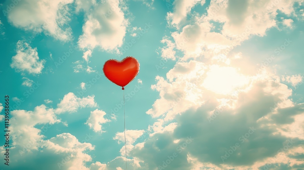 A single red heartshaped balloon floating in a pastel sky, with room for captions A single red heartshaped balloon floating in a pastel sky, with room for captions