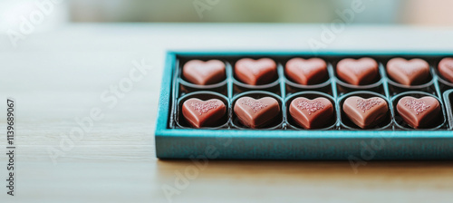 Delightful heart shaped chocolates arranged in luxurious box, perfect for gifting. These sweet treats evoke love and joy, making them ideal for special occasions