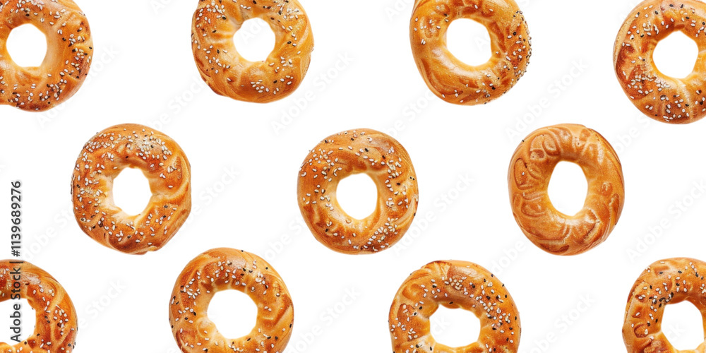 Golden Bagels Pattern on Black Background Golden Bagels Pattern on Black Background