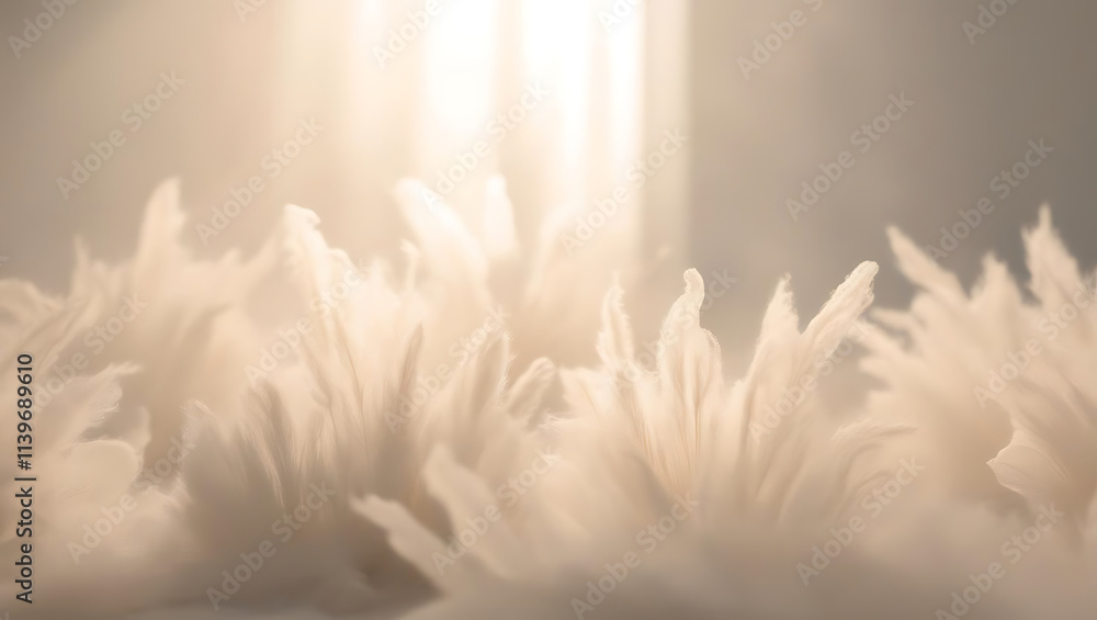 Fototapeta premium Soft, ethereal light illuminates delicate, feathery textures, creating dreamy atmosphere that evokes tranquility and serenity. scene captures sense of calm and beauty