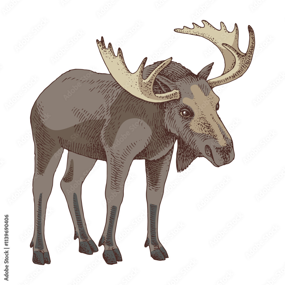Fototapeta premium Wild moose hand drawn vector illustration