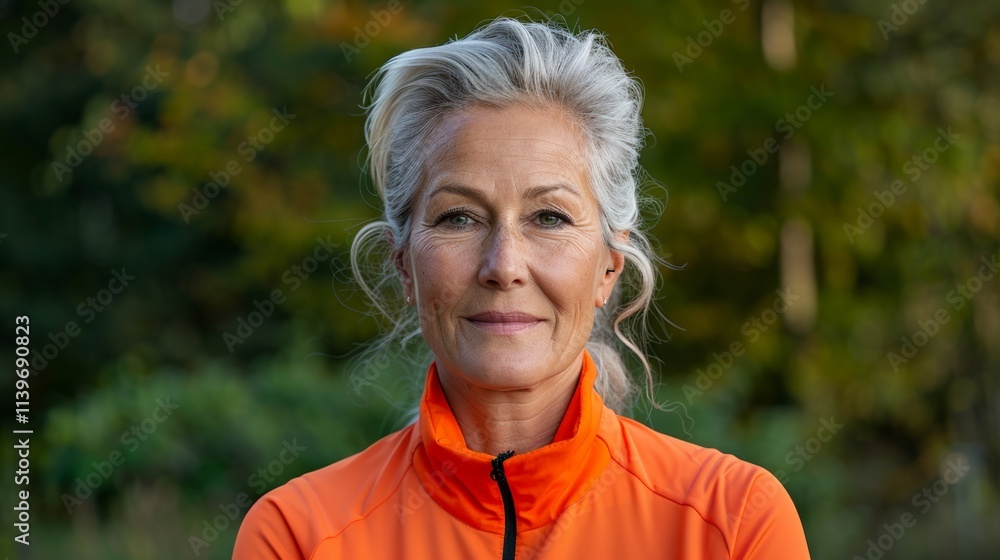 A mature woman with silver hair smiles confidently outdoors, embodying strength, wisdom, and a positive outlook on life. A mature woman with silver hair smiles confidently outdoors, embodying strength, wisdom, and a positive outlook on life.