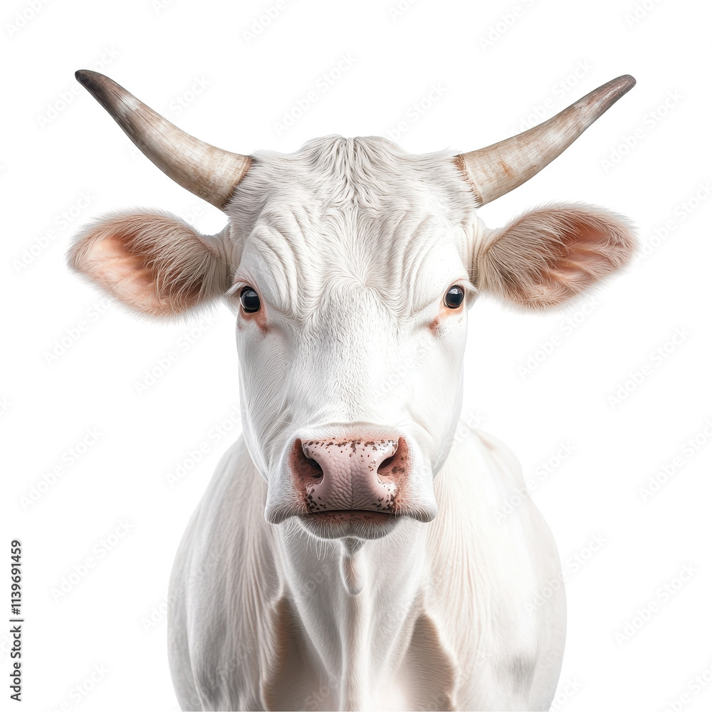 White cow looking directly at the camera.. transparent background White cow looking directly at the camera.. transparent background