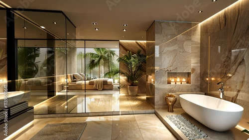 Elegant bathroom design featuring modern fixtures and natural light in a luxury setting