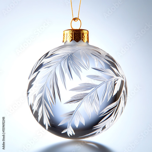 Elegant crystal ornament featuring intricate leaf patterns, perfect for holiday decor. photo