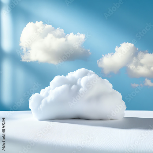 Fluffy white clouds drifting in a serene blue sky, creating a calming atmosphere. photo