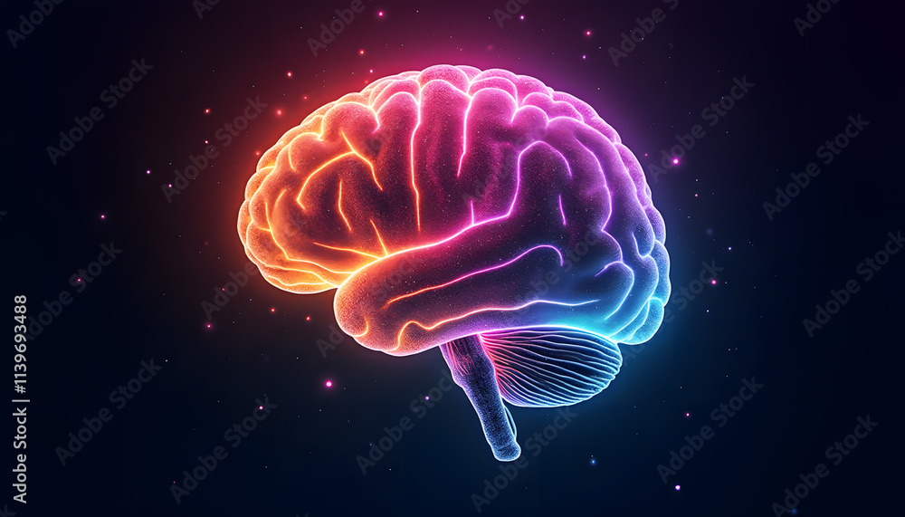 Obraz premium Inclusive Brain Map with Glowing Spectrum Lines