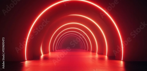 Red Neon Arched Corridor Ab...