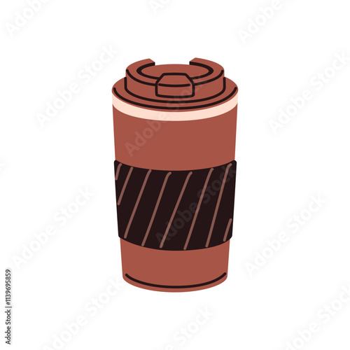 Thermal travel mug with lid and sleeve. Portable eco tumbler for hot beverage...
