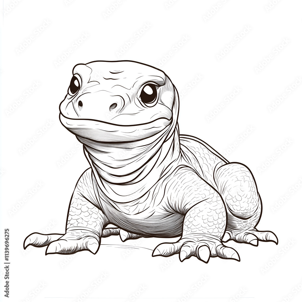 Fototapeta premium Coloring page for kids, Komodo dragon on white
