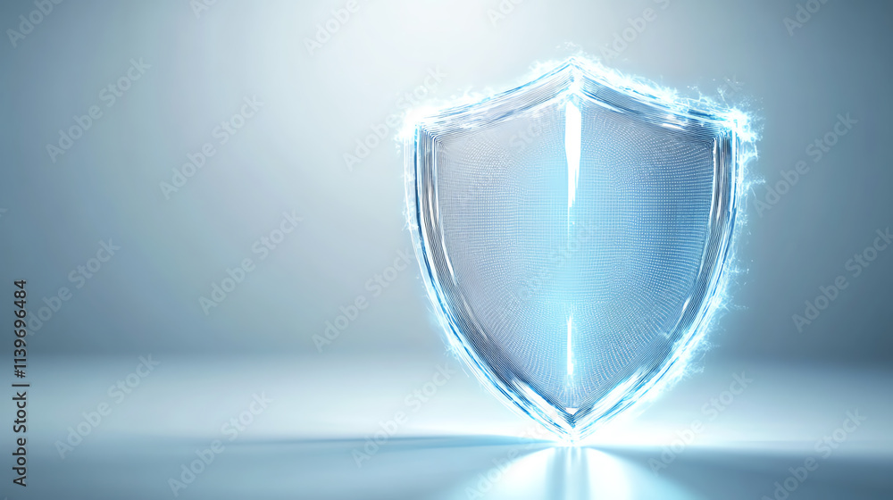 Shiny digital shield symbolizing protection and security in a modern context. Shiny digital shield symbolizing protection and security in a modern context.