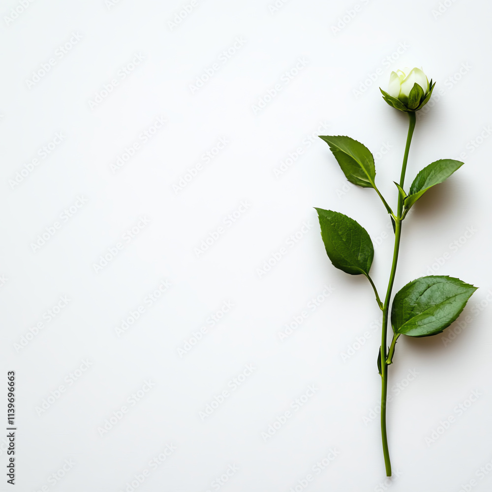 Obraz premium A delicate white rose on a plain background highlighting its elegant beauty.