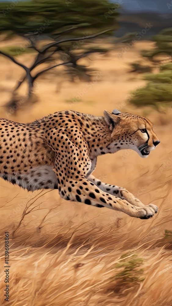 Sleek Cheetah Sprinting Across the Savannah with Intense Focus Sleek Cheetah Sprinting Across the Savannah with Intense Focus