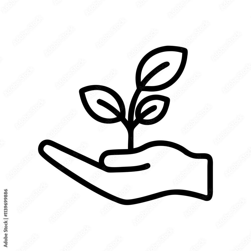 Plant sprout in the hand. Growth concept editable stroke outline icon isolated on white background flat vector illustration Plant sprout in the hand. Growth concept editable stroke outline icon isolated on white background flat vector illustration