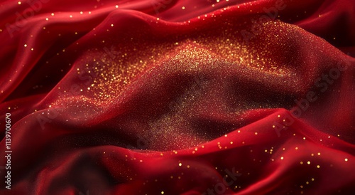Red Fabric Draped with Gold...