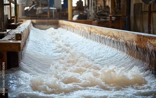 Witness the mesmerizing dance of paper pulp as it flows through the ancient papermaking process, a testament to craftsmanship and tradition. photo