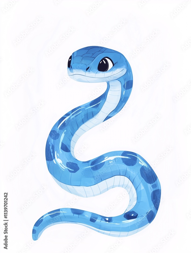 A cute and simple blue snake character 04 A cute and simple blue snake character 04