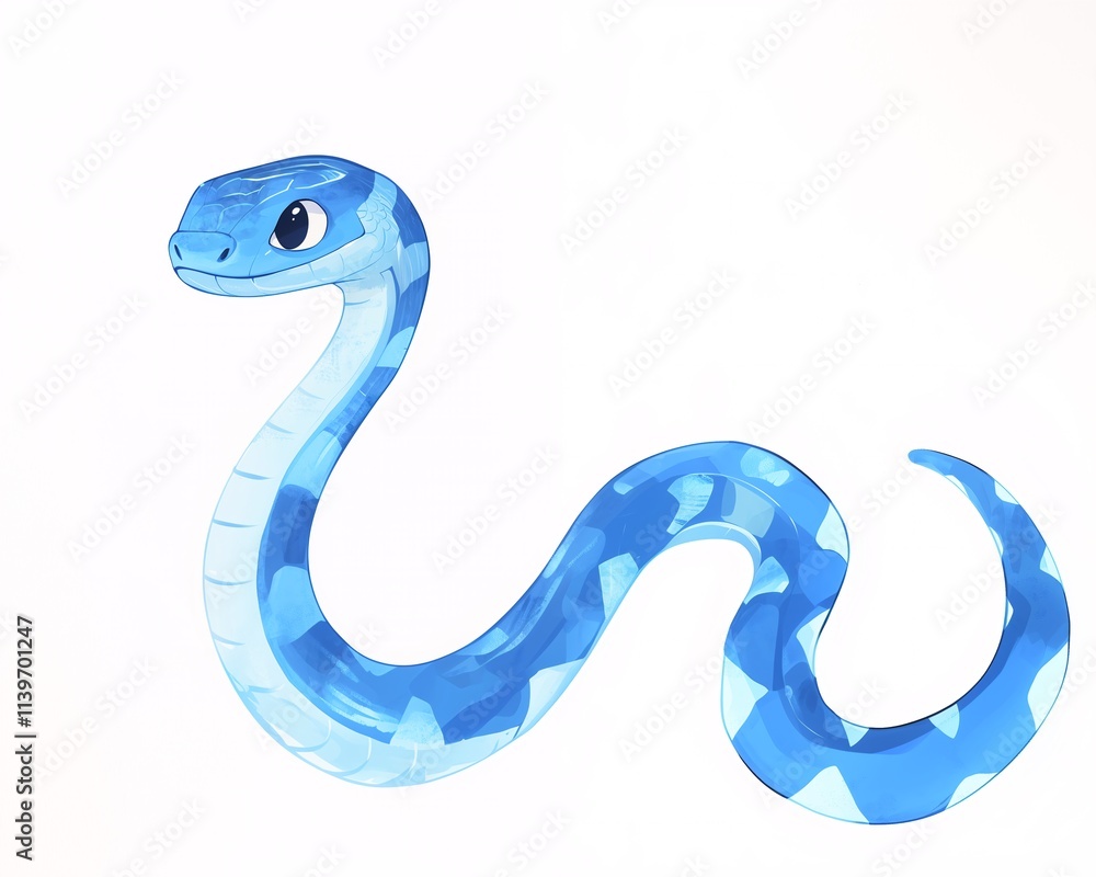 Fototapeta premium A cute and simple blue snake character 06