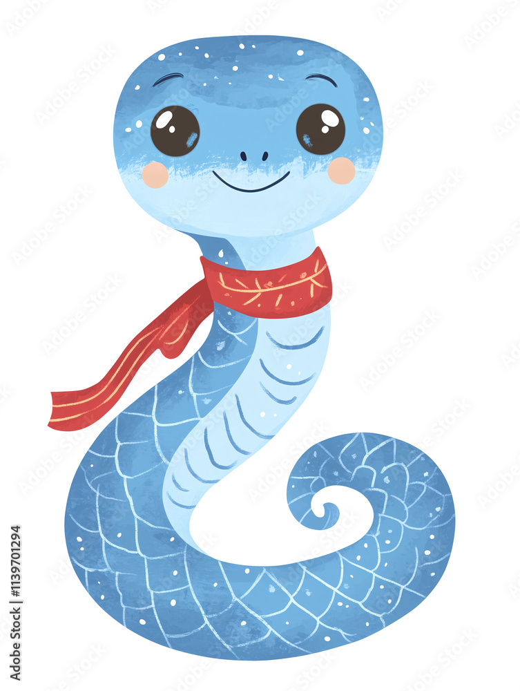 Fototapeta premium A cute and simple blue snake character 02