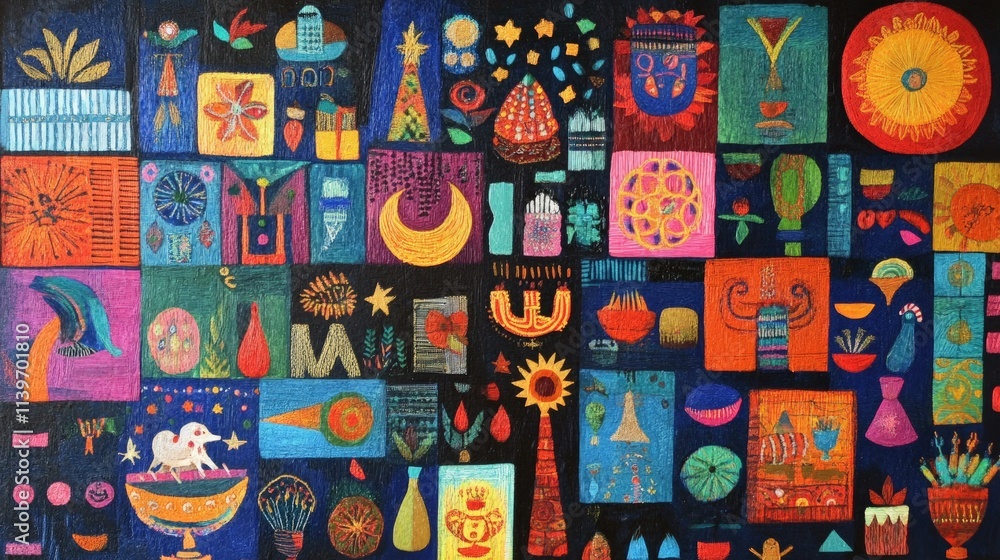 Fototapeta premium Vibrant Depiction of Various Cultural Celebrations in Colorful Art