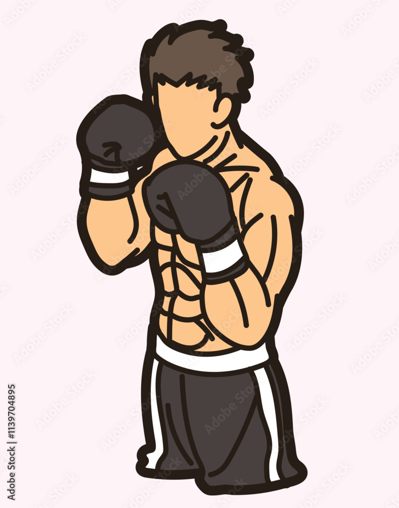 Fototapeta premium Boxing Sport Fighter Action Kickboxing Muay Thai Cartoon Graphic Vector