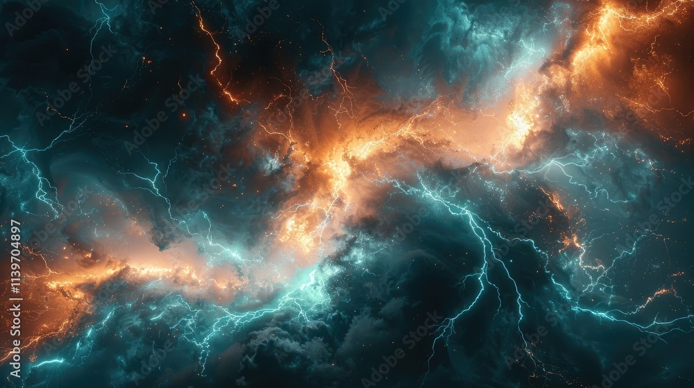 A vibrant cosmic scene depicting swirling clouds and electric colors in a nebula-like formation. A vibrant cosmic scene depicting swirling clouds and electric colors in a nebula-like formation.