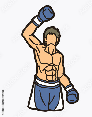 Boxing Sport Fighter The Winner Action  Kickboxing Muay Thai Cartoon Graphic Vector