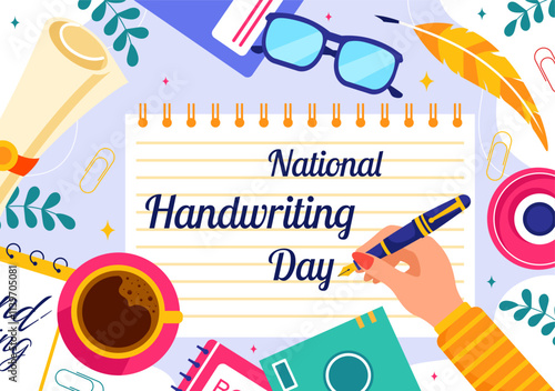 National Handwriting Day Vector Illustration on 23 January featuring Ink, Pen, and Paper for Writing Activities in a Flat Style Cartoon Background