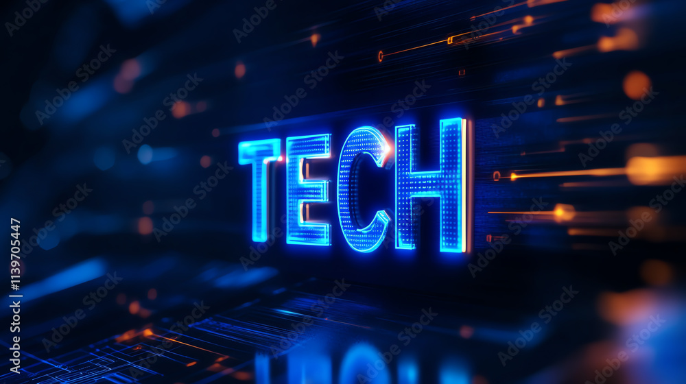 Futuristic tech background with glowing 'TECH' text and digital patterns. Futuristic tech background with glowing 'TECH' text and digital patterns.