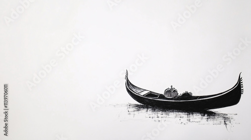black and white gondola illustration on white background